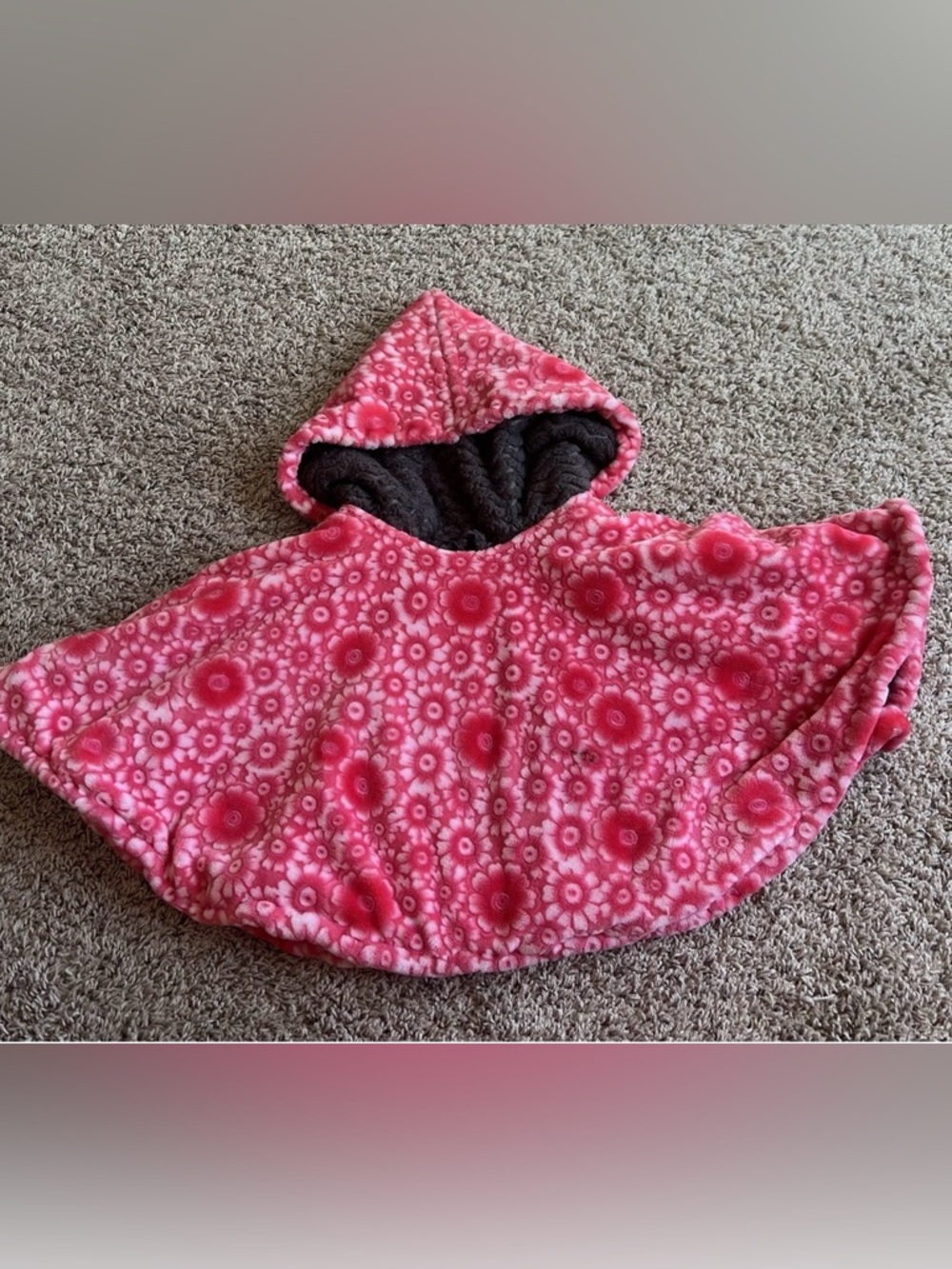 Girls' Floral Pink Hooded Fleece Cape